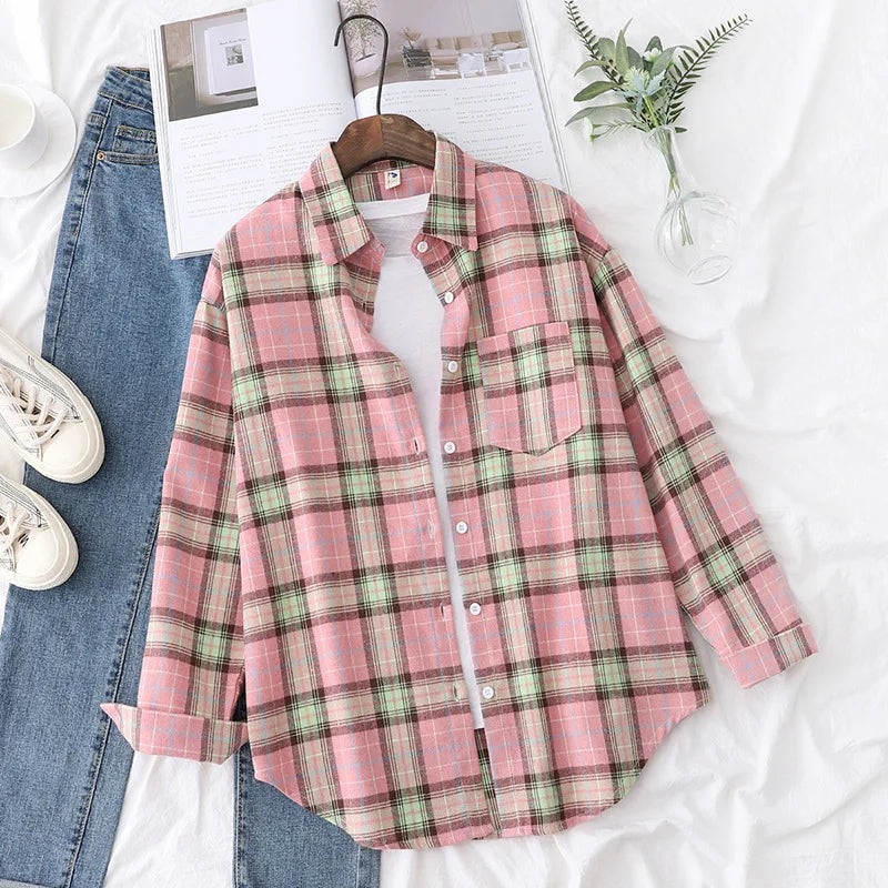 Autumn New Casual Women's Plaid Shirt Long Sleeve