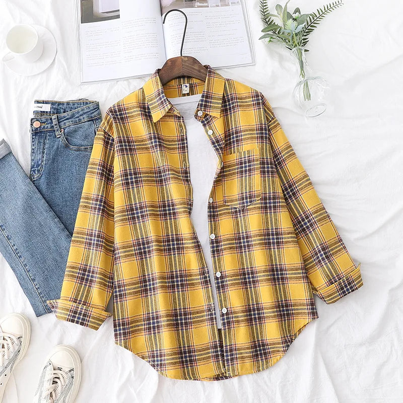 Autumn New Casual Women's Plaid Shirt Long Sleeve