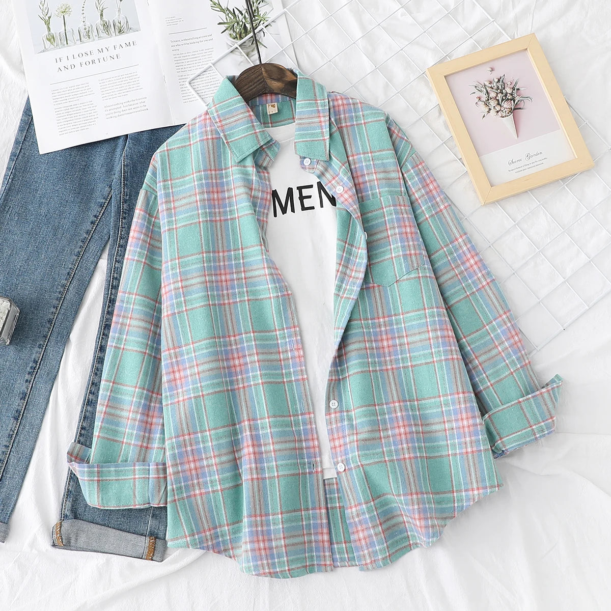 Autumn New Casual Women's Plaid Shirt Long Sleeve