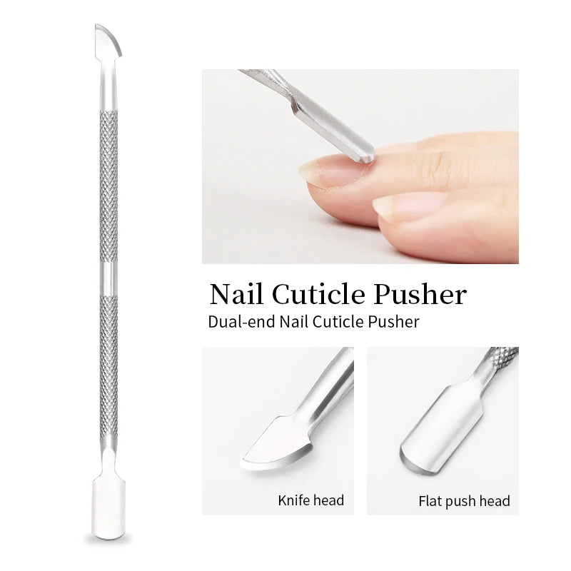 Double-ended Stainless Steel Cuticle Pusher Dead Skin Remover for Nail Care Tool