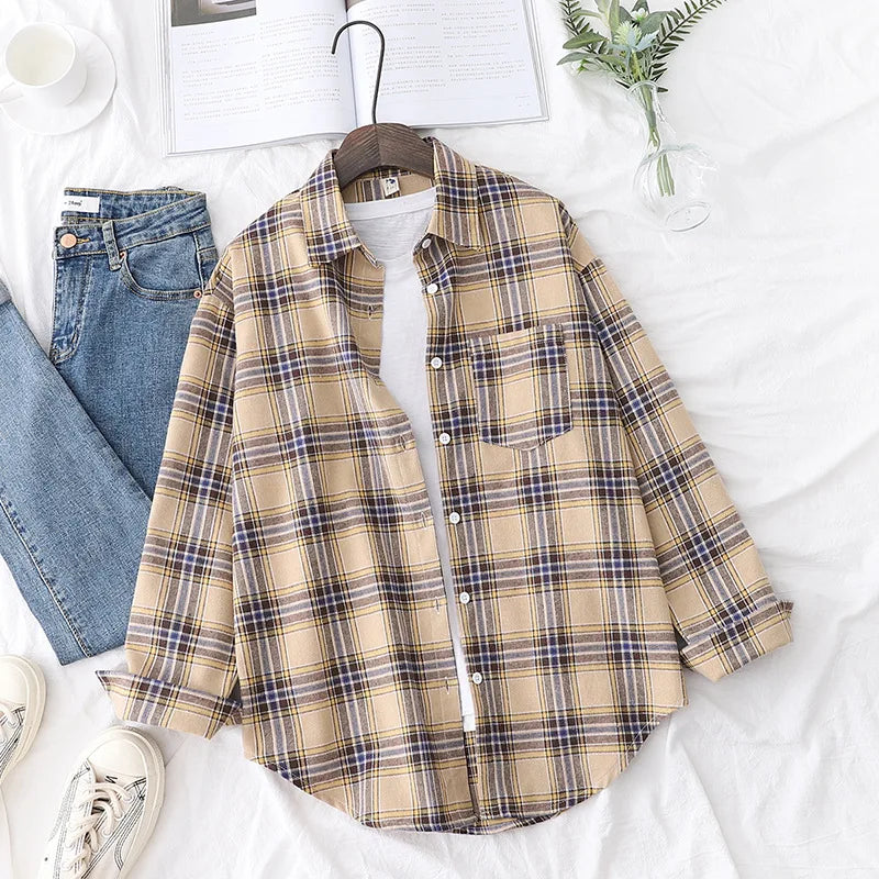 Autumn New Casual Women's Plaid Shirt Long Sleeve