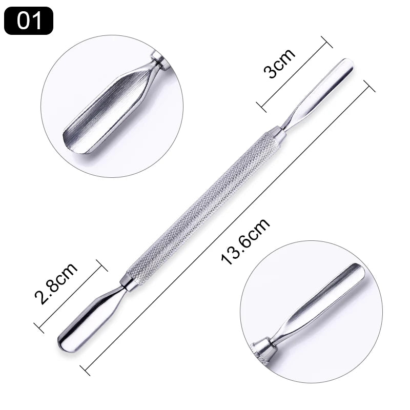 Double-ended Stainless Steel Cuticle Pusher Dead Skin Remover for Nail Care Tool