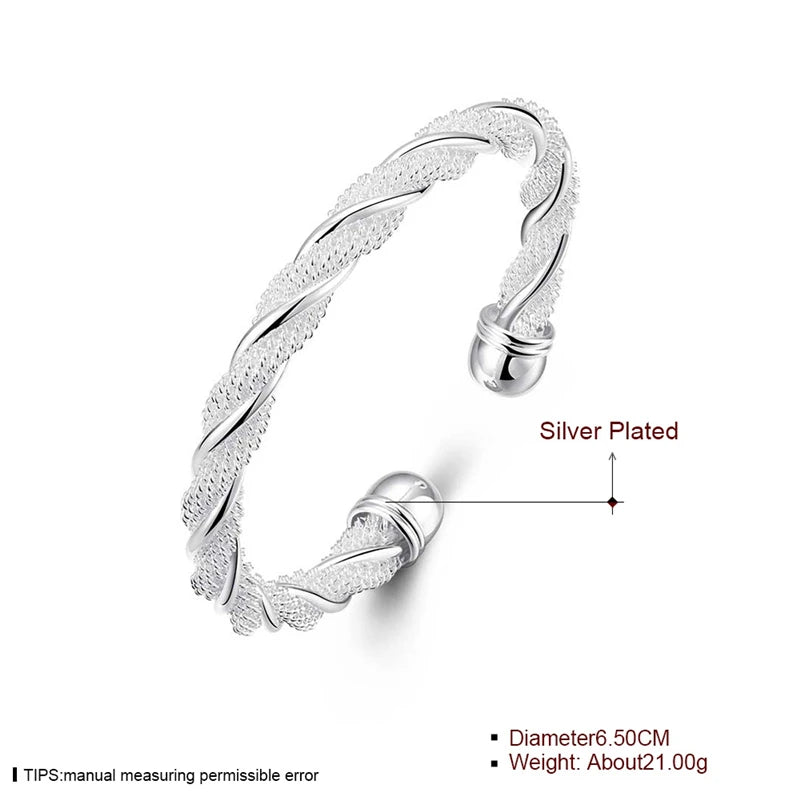 DOTEFFIL 925 Silver Sterling Mesh Wide Braided Bracelet Bangle