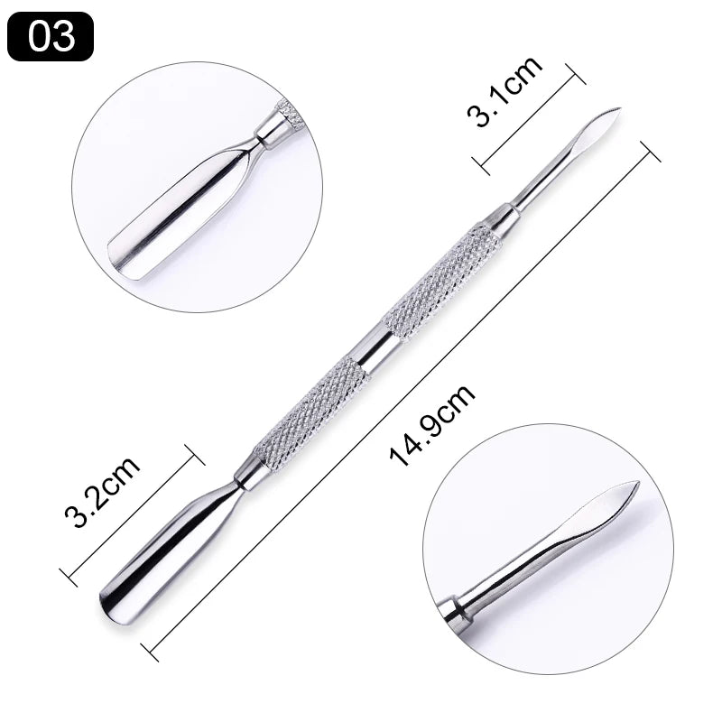 Double-ended Stainless Steel Cuticle Pusher Dead Skin Remover for Nail Care Tool