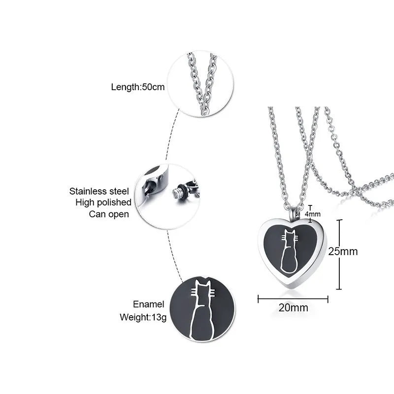 Cute Cat Openable Heart Pendant for Women Men Necklace Stainless Steel