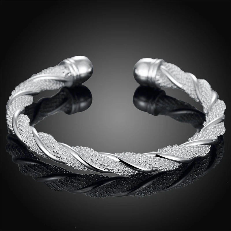 DOTEFFIL 925 Silver Sterling Mesh Wide Braided Bracelet Bangle