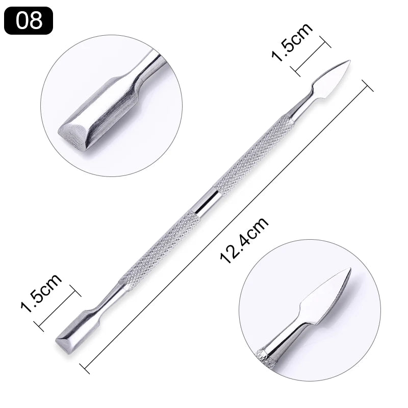 Double-ended Stainless Steel Cuticle Pusher Dead Skin Remover for Nail Care Tool