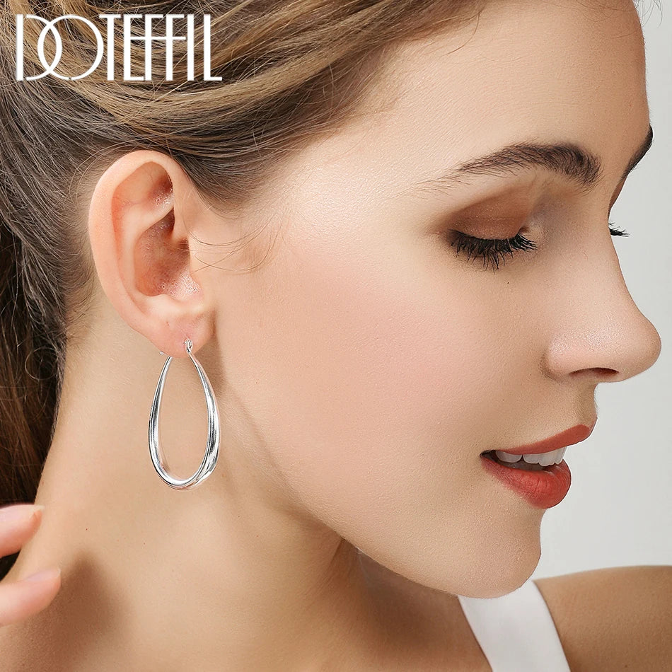 DOTEFFIL 925 Sterling Silver Smooth Circle 41mm Hoop Earrings For Women