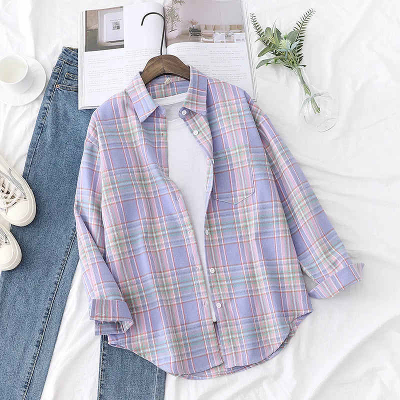 Autumn New Casual Women's Plaid Shirt Long Sleeve