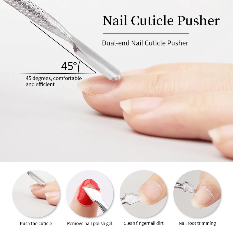 Double-ended Stainless Steel Cuticle Pusher Dead Skin Remover for Nail Care Tool