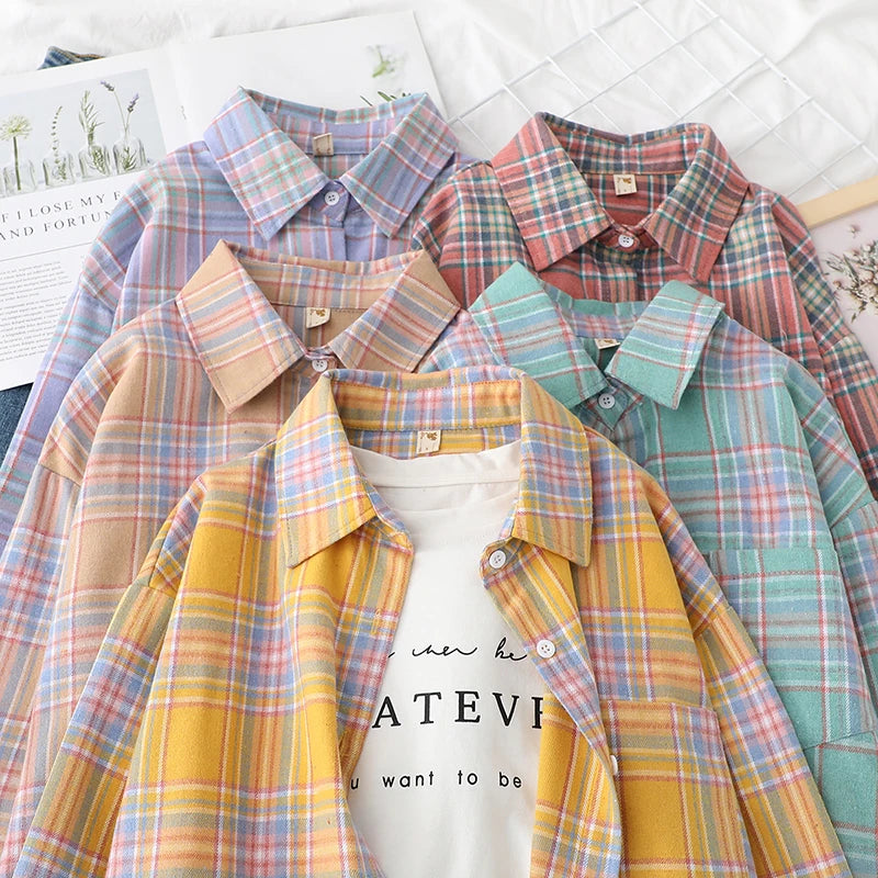 Autumn New Casual Women's Plaid Shirt Long Sleeve