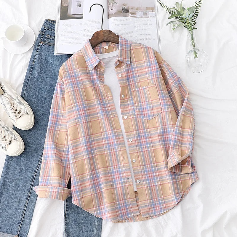 Autumn New Casual Women's Plaid Shirt Long Sleeve