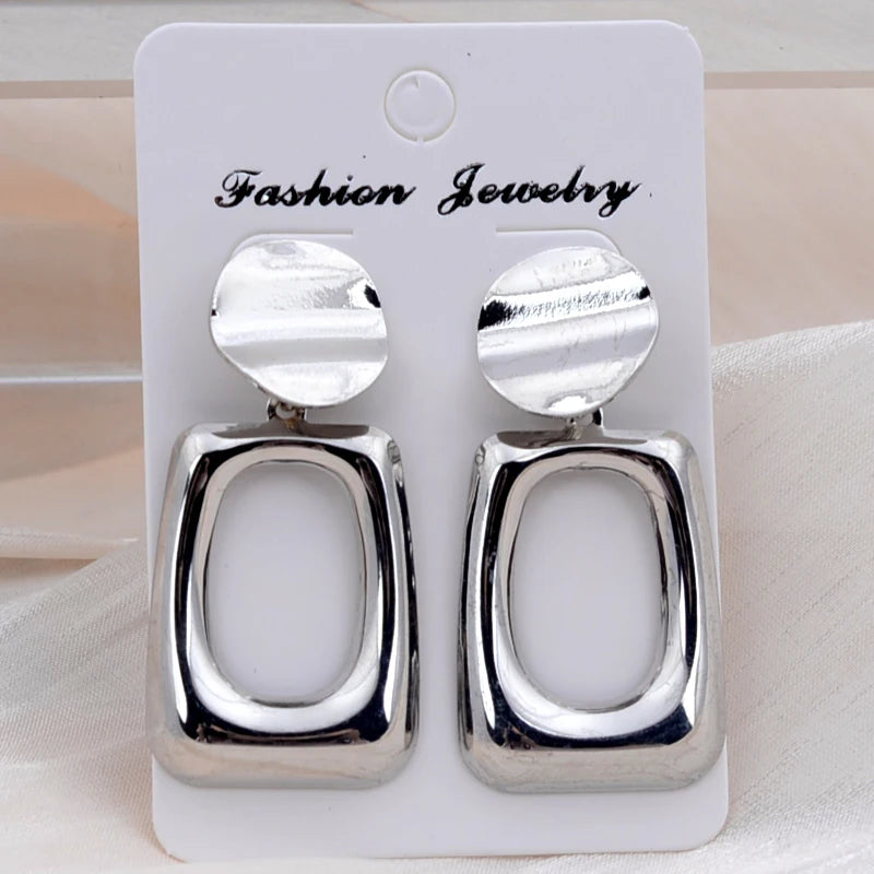 European Fashion Round Hollow Out Square Oval Drop Earrings for Women