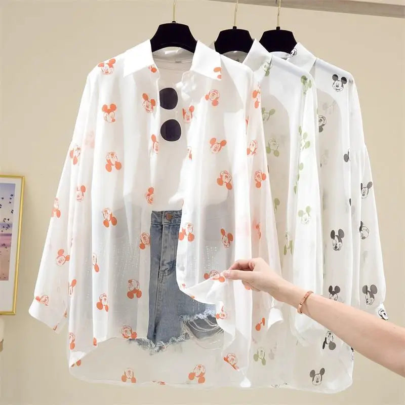 Kawaii Cartoon Long Sleeve Women Beach Shirts