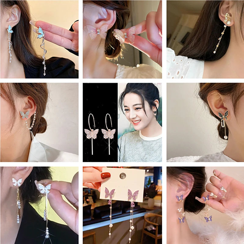 Korean Retro Asymmetric Butterfly Imitation Pearl Earrings