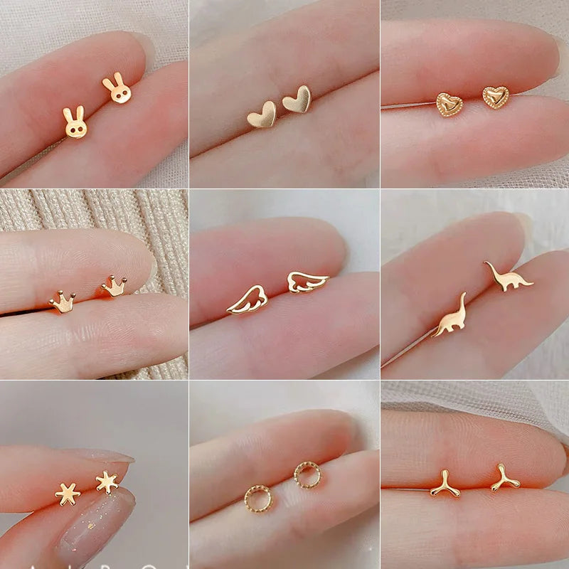 Silver-Plate Gold Color Mini Small Earring For Women