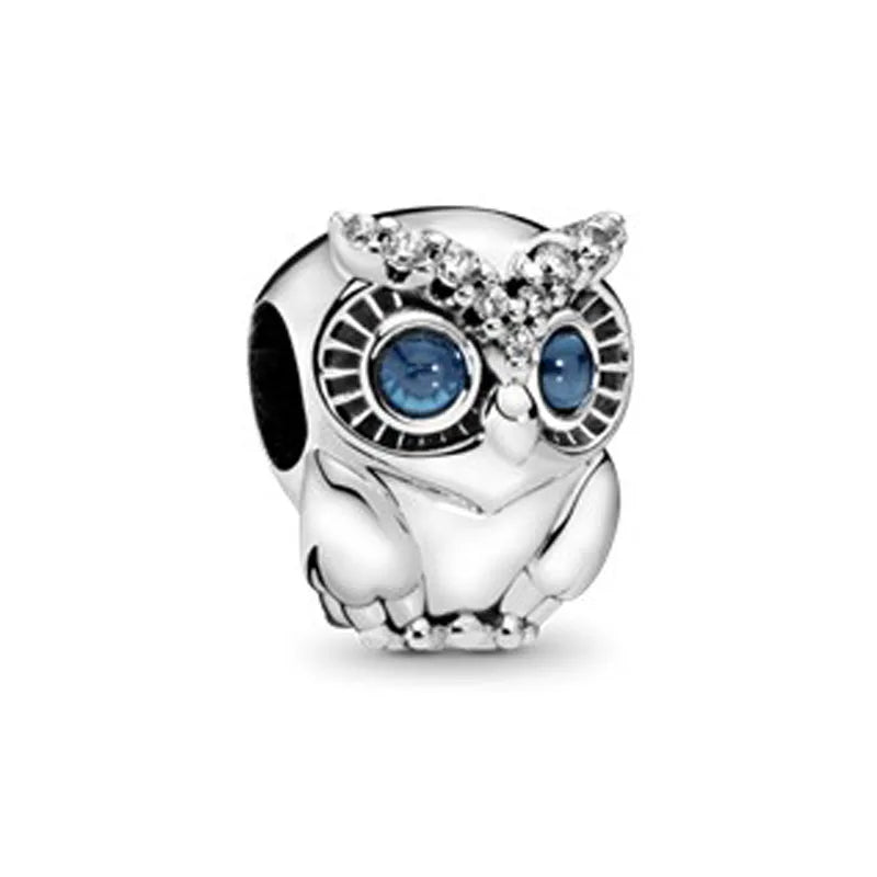 925 Sterling Silver Plated Blue Pave Series Star Owl Butterfly Moon Pendant Diy Jewelry Bead Fit European Bracelet