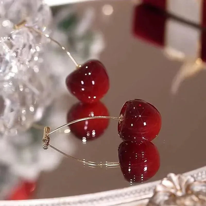 Small Fresh Sweet Red Cherry Fruit Earrings for Women