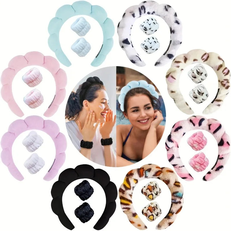 Sponge Spa Wide Padded Headband with Wristbands for Washing Face