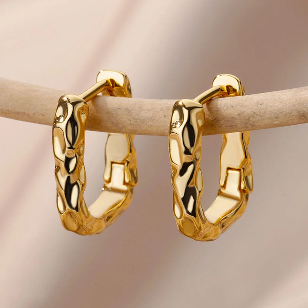 WaterProof Zircon Gold Color Hoop Earrings For Women