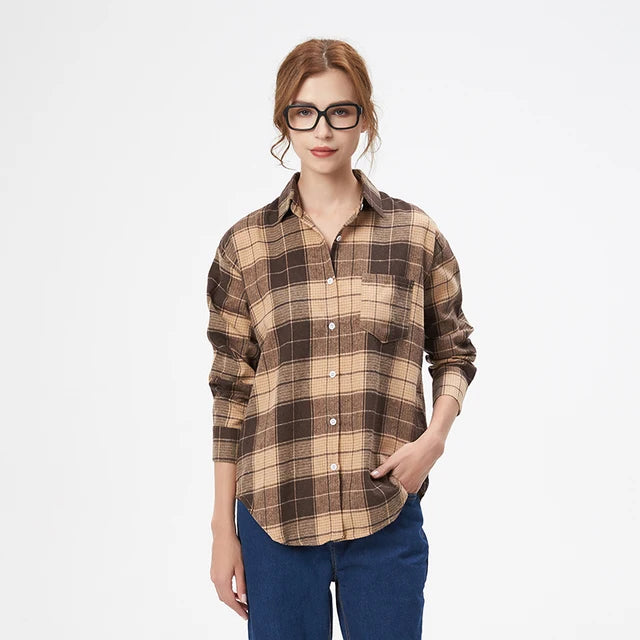 Autumn New Casual Women's Plaid Shirt Long Sleeve