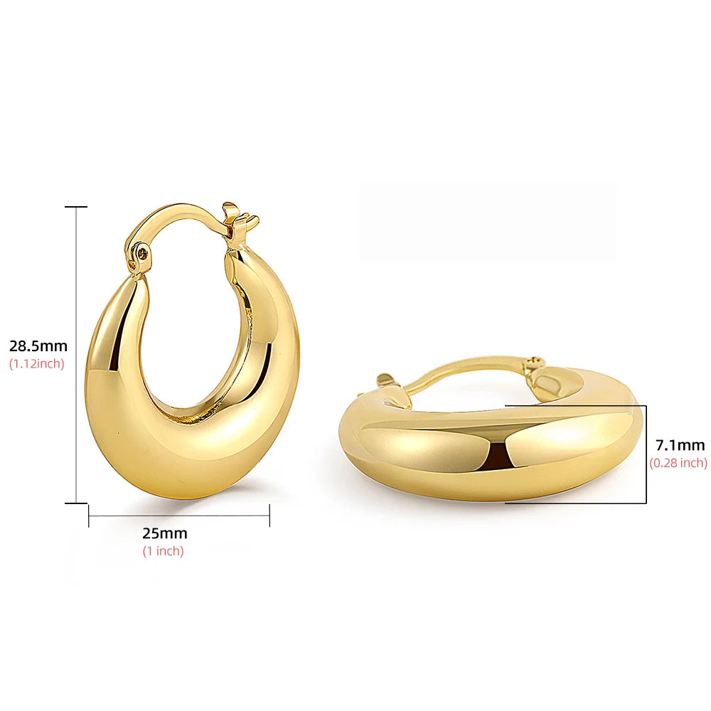 18K Gold Plated Smooth Metal Chunky Hoop Earrings for Women