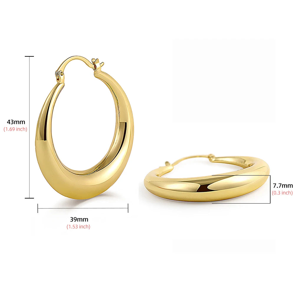 18K Gold Plated Smooth Metal Chunky Hoop Earrings for Women