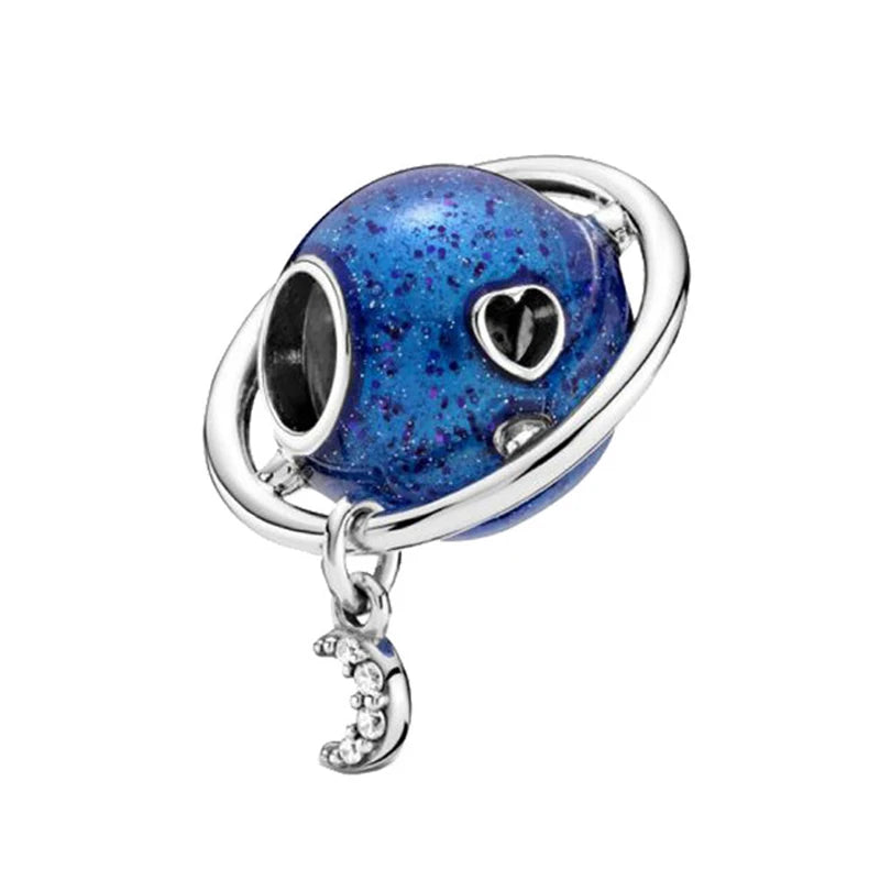 925 Sterling Silver Plated Blue Pave Series Star Owl Butterfly Moon Pendant Diy Jewelry Bead Fit European Bracelet