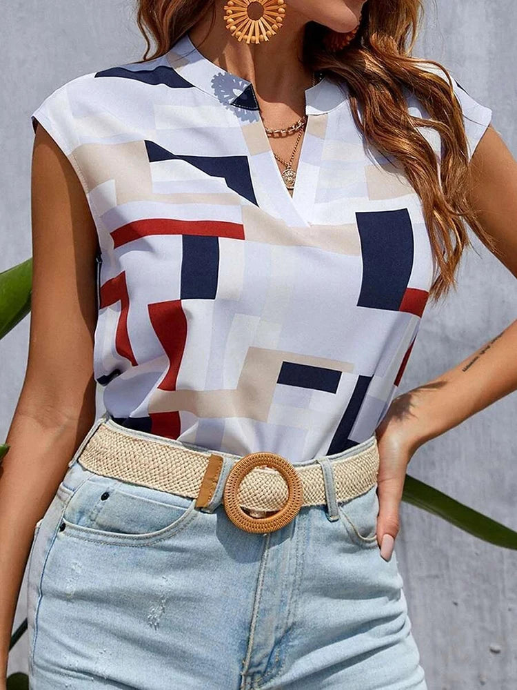 Summer Youthful Women's Simple V Neck Casual Short Sleeve Shirt