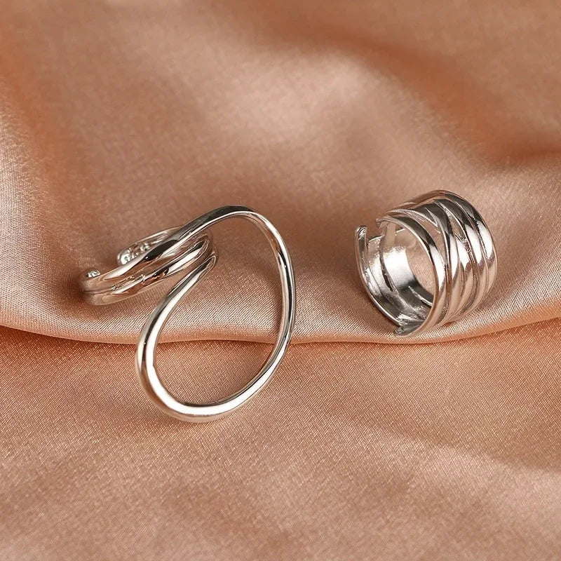 Simple 2pcs/set Exaggerated Lines Rings for Women Fashion