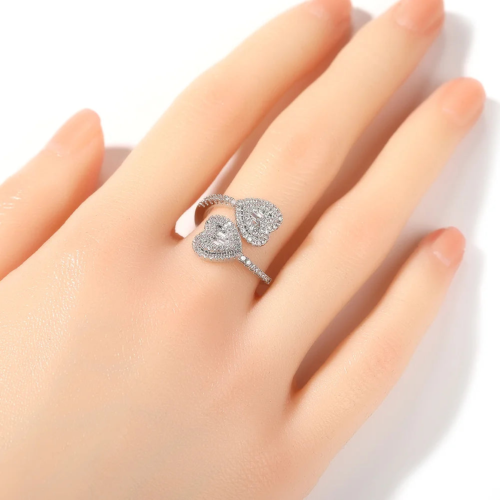 Heart Thin Circle Ring Baguetter Iced Out Bling Square Cubic Zirconia Charm