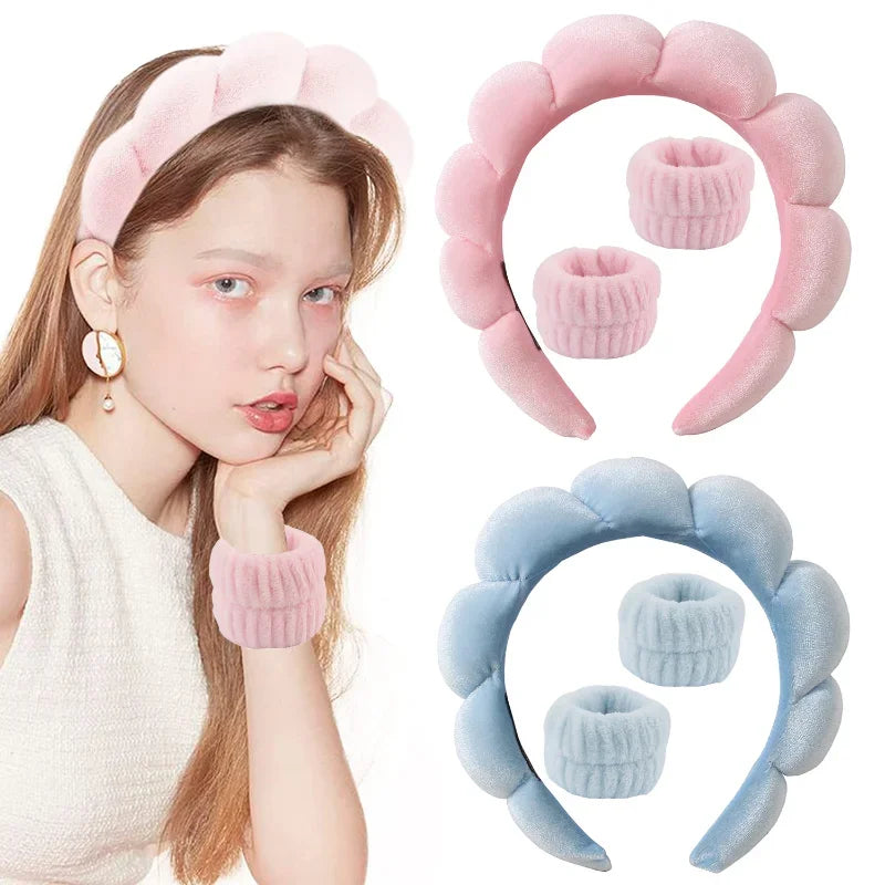 Sponge Spa Wide Padded Headband with Wristbands for Washing Face