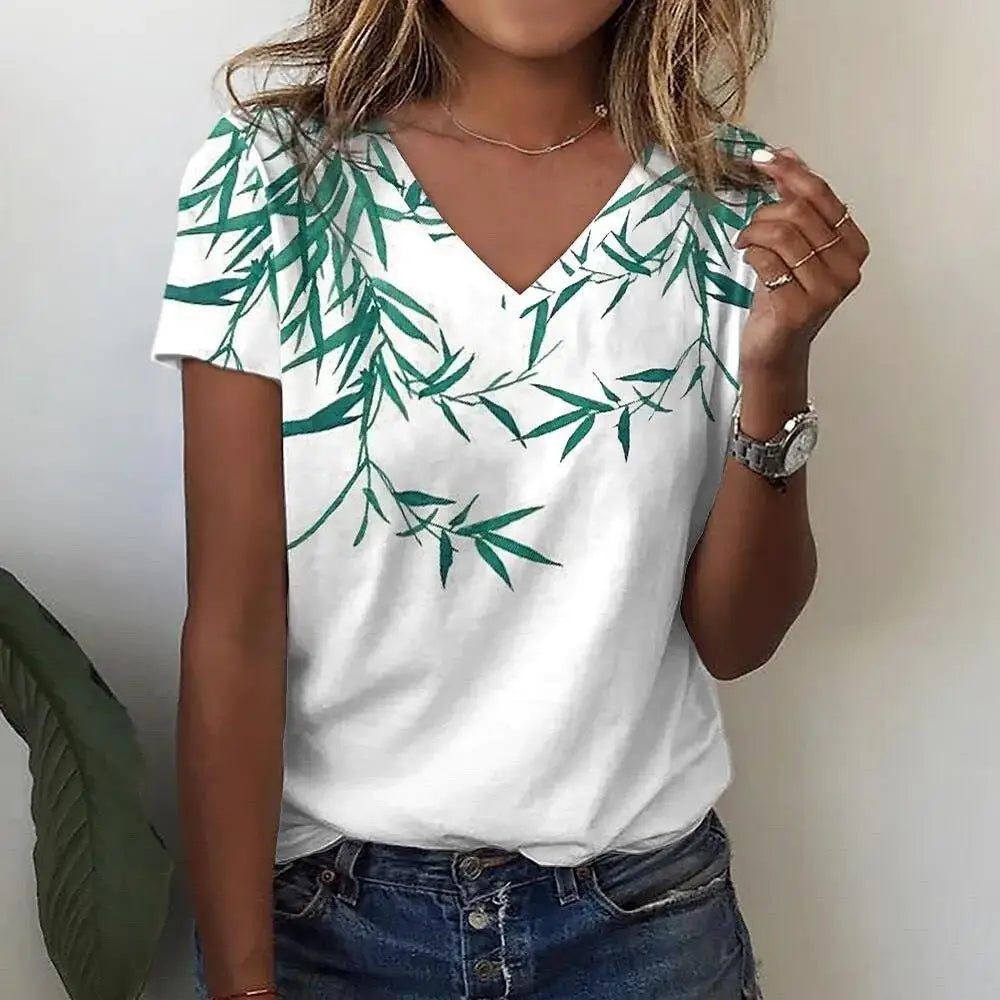 Summer Women Short Sleeve V-neck Oversized White Fashion T Shirt for Women