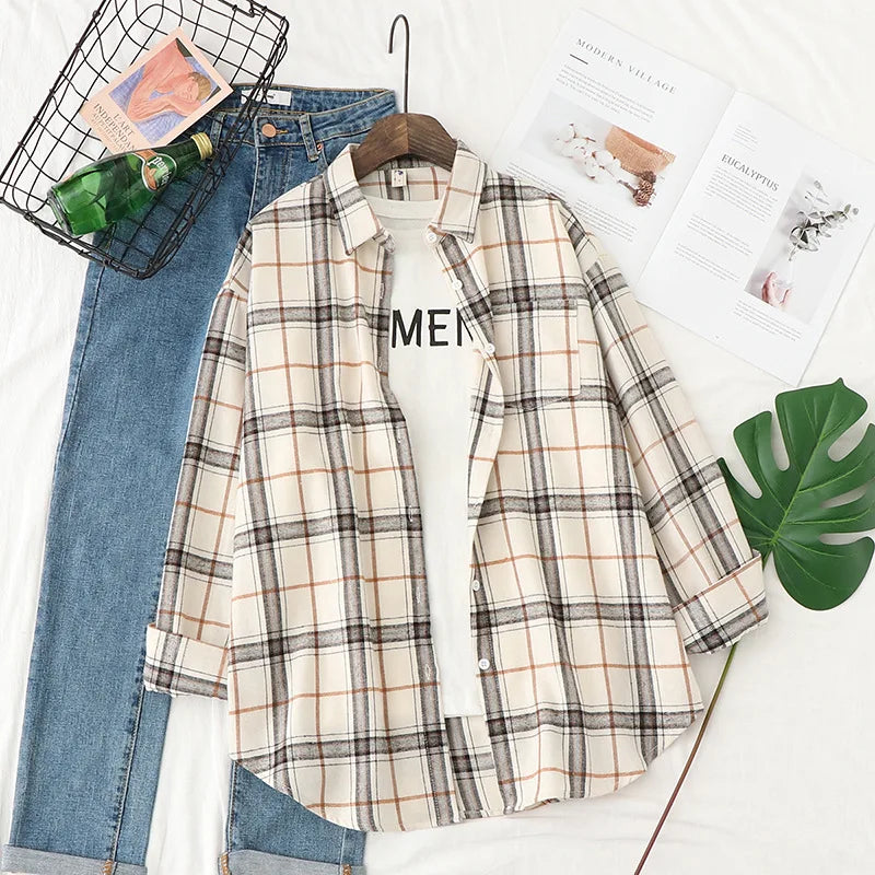 Autumn New Casual Women's Plaid Shirt Long Sleeve