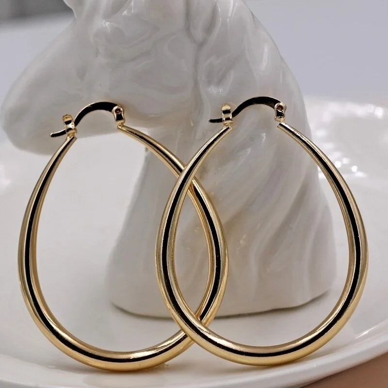 Fashionable Smooth Hoop Shine Gold Color Women Earrings