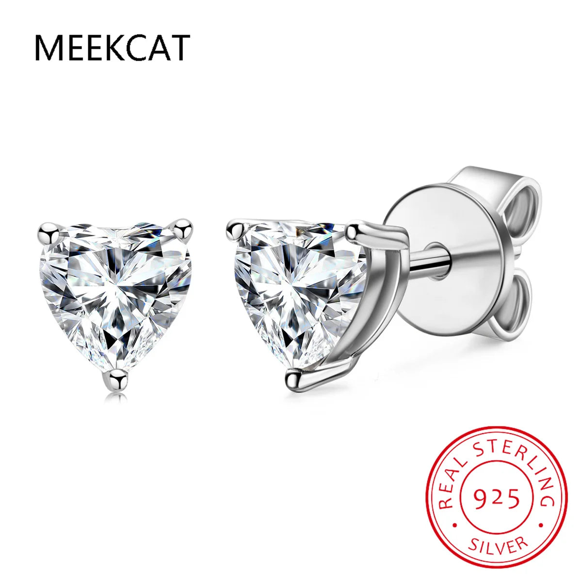 Heart Moissanite Earrings D Color VVS1 Lab Diamond Platinum Plated Sterling Silver