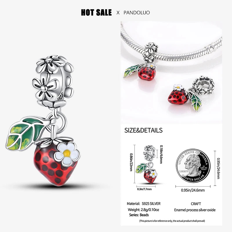 Exquisite And Cute Fruit Strawberry Charm Beads Fits Pandora Bracelet For Women