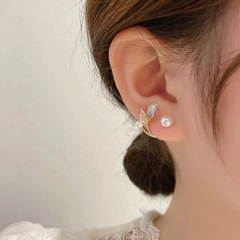 Korean Vintage Pearl Crystal Earrings For Women