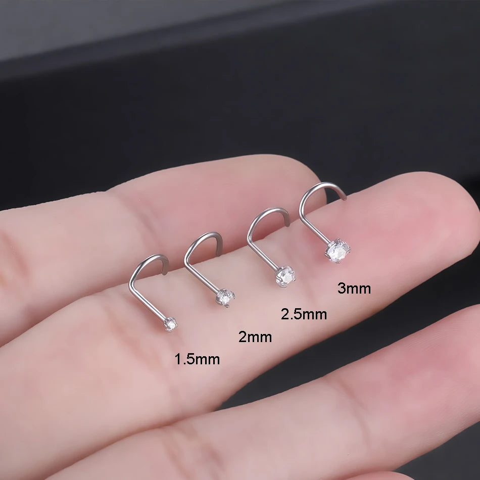 G23 Titanium Nose Stud Piercings 20G Cubic Zirconia Set