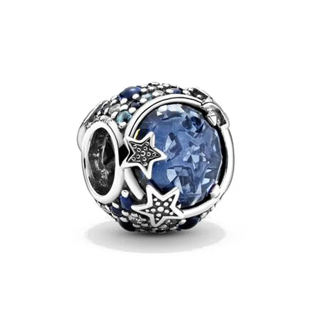 925 Sterling Silver Plated Blue Pave Series Star Owl Butterfly Moon Pendant Diy Jewelry Bead Fit European Bracelet