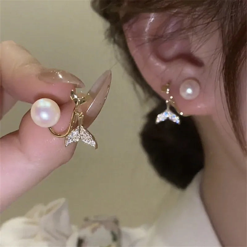 Korean Vintage Pearl Crystal Earrings For Women