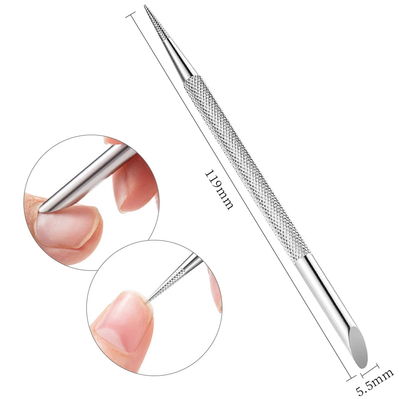 Double-ended Stainless Steel Cuticle Pusher Dead Skin Remover for Nail Care Tool