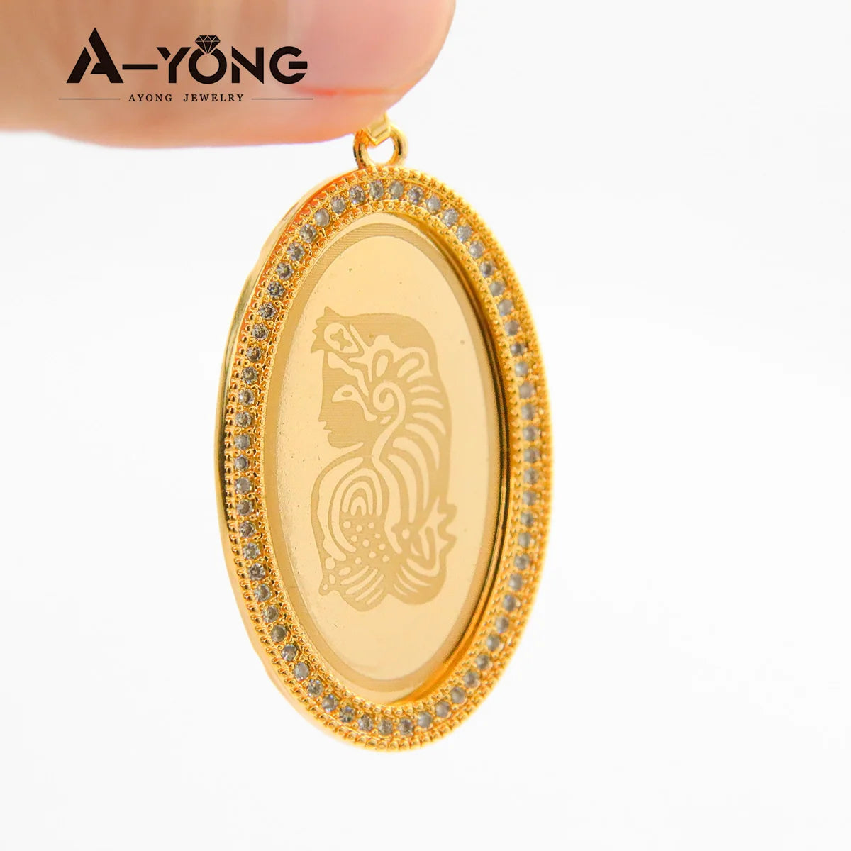 AYONG Arab Gold Pendant 18k Gold Plated Dubai Turkish Oval Necklace