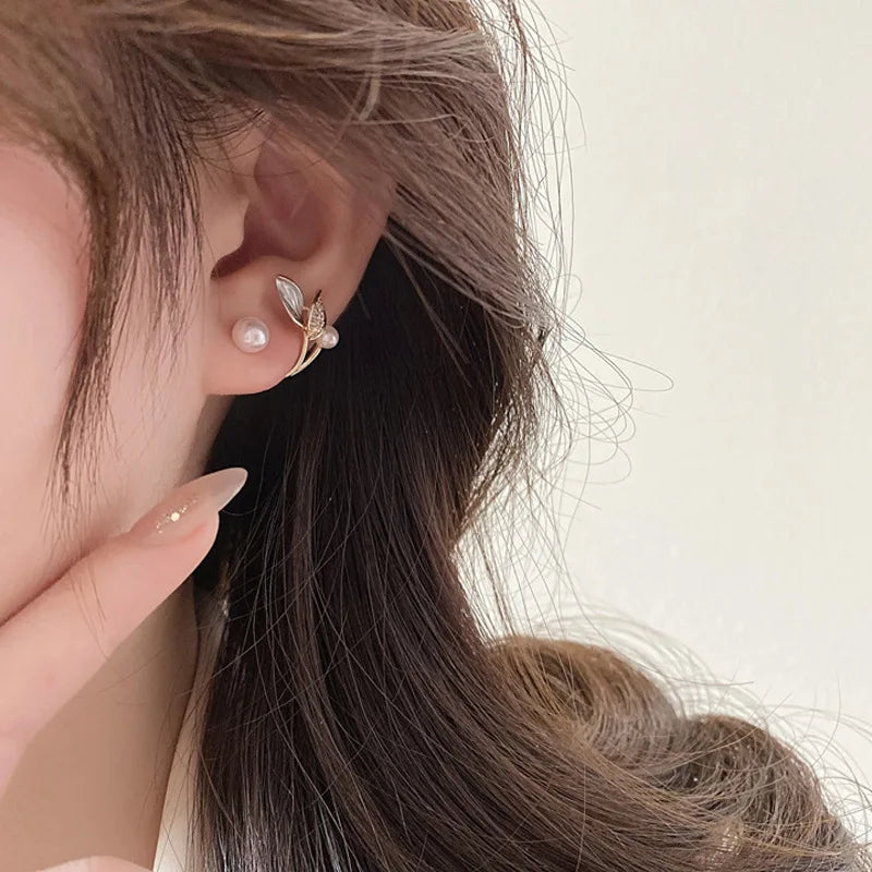 Korean Vintage Pearl Crystal Earrings For Women