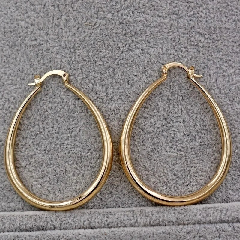 Fashionable Smooth Hoop Shine Gold Color Women Earrings