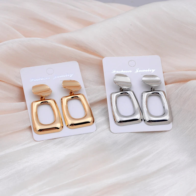 European Fashion Round Hollow Out Square Oval Drop Earrings for Women