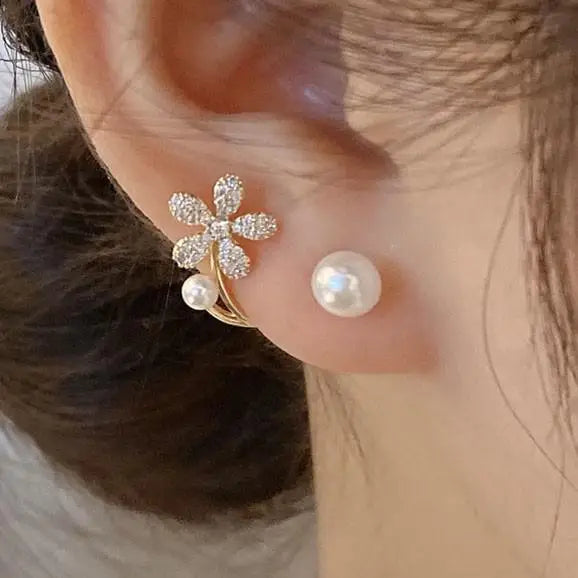 Korean Vintage Pearl Crystal Earrings For Women