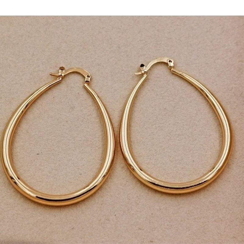 Fashionable Smooth Hoop Shine Gold Color Women Earrings