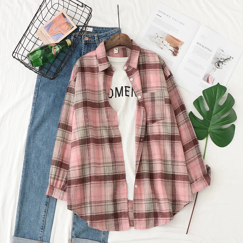 Autumn New Casual Women's Plaid Shirt Long Sleeve