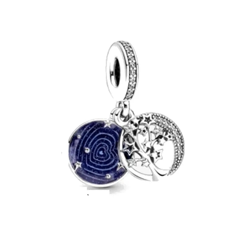 925 Sterling Silver Plated Blue Pave Series Star Owl Butterfly Moon Pendant Diy Jewelry Bead Fit European Bracelet